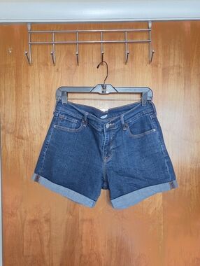 Old Navy Dark Blue Denim Cuffed Women's Shorts-mid Length